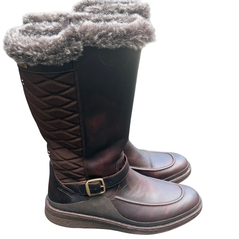 Merrell Tremblant Ezra Tall Waterproof Ice+ Boots Brown Leather Vibram Womens‎ 8